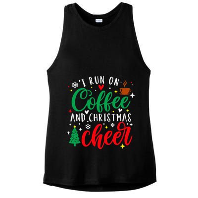 I Run On Coffee And Christmas Cheer Funny Coffee Lover Xmas Ladies PosiCharge Tri-Blend Wicking Tank