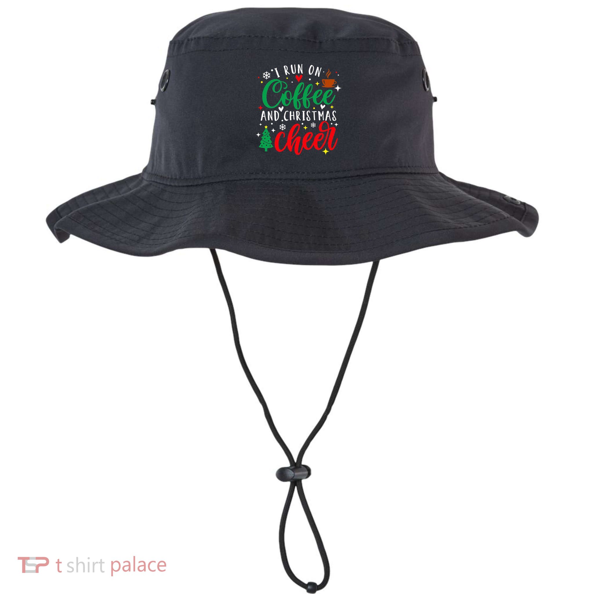 I Run On Coffee And Christmas Cheer Funny Coffee Lover Xmas Bucket Hat