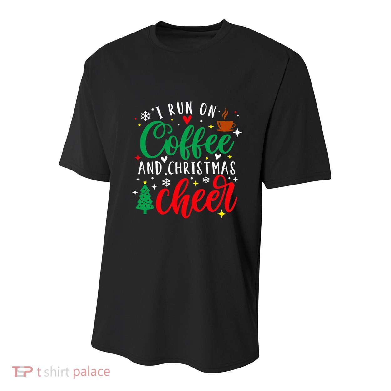 I Run On Coffee And Christmas Cheer Funny Coffee Lover Xmas Youth Performance Sprint T-Shirt