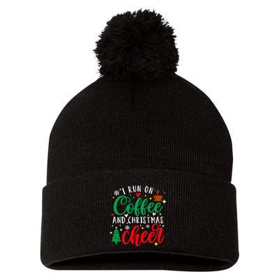 I Run On Coffee And Christmas Cheer Funny Coffee Lover Xmas Pom Pom 12in Knit Beanie