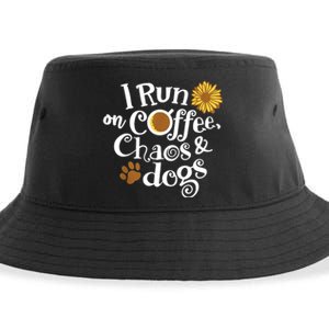 I Run On Coffee Chaos And Dogs Sustainable Bucket Hat