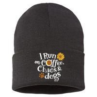 I Run On Coffee Chaos And Dogs Sustainable Knit Beanie