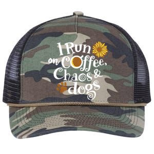 I Run On Coffee Chaos And Dogs Retro Rope Trucker Hat Cap