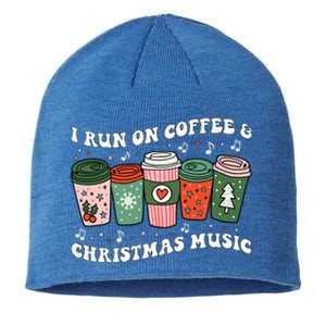 I Run On Coffee And Christmas Music Eggnog Latte Hot Cocoa Gift Sustainable Beanie