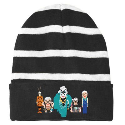 In Remembrance Of Iris Apfel Striped Beanie with Solid Band