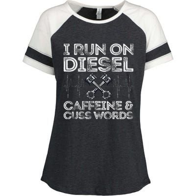 I Run On Diesel Caffeine And Cuss Words Funny Diesel Enza Ladies Jersey Colorblock Tee