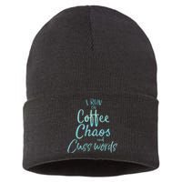 I Run On Coffee Chaos And Cuss Words Shirts Funny Sustainable Knit Beanie