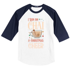 I Run On Chai And Christmas Cheer Matching Xmas Squad Cool Gift Baseball Sleeve Shirt