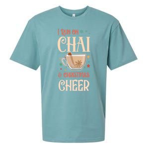 I Run On Chai And Christmas Cheer Matching Xmas Squad Cool Gift Sueded Cloud Jersey T-Shirt