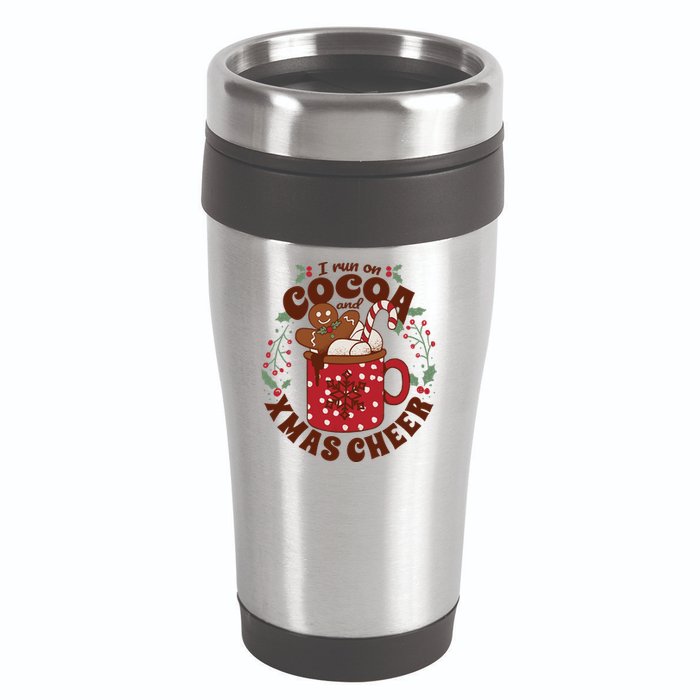 I Run On Cocoa And Xmas Cheer Holiday Christmas 16oz Travel Tumbler
