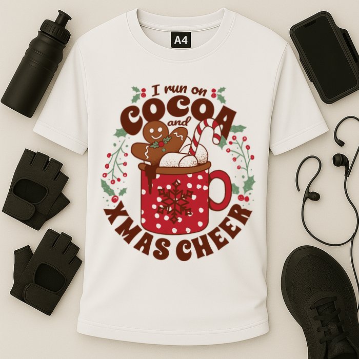 I Run On Cocoa And Xmas Cheer Holiday Christmas Cooling Performance Crew T-Shirt