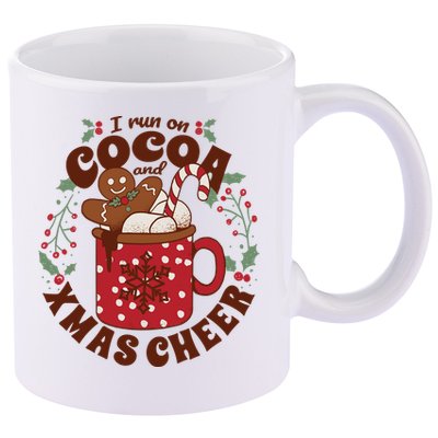 I Run On Cocoa And Xmas Cheer Holiday Christmas 11oz C Handle Ceramic Mug