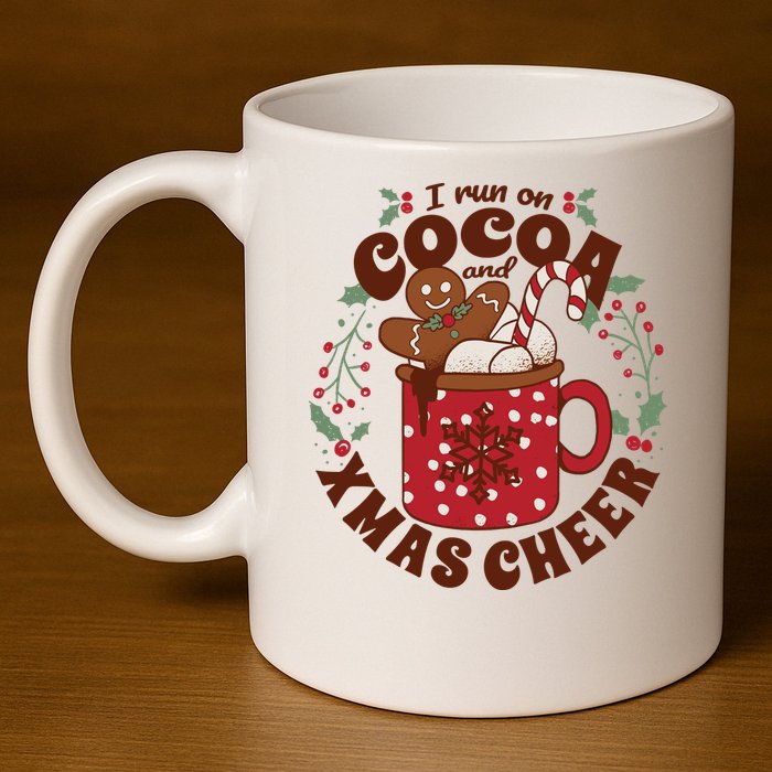 I Run On Cocoa And Xmas Cheer Holiday Christmas 11oz C Handle Ceramic Mug