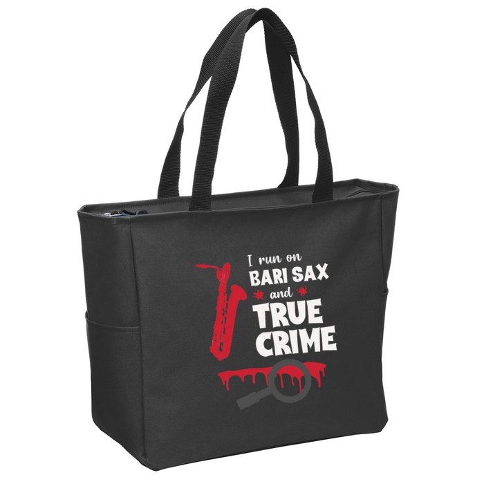 I Run On Bari Sax And True Crime Baritone Saxophonist Zip Tote Bag