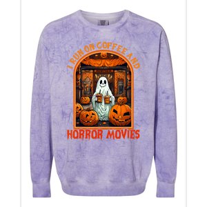 I Run On Coffee And Horror Movies Halloween Ghost Spooky Season Colorblast Crewneck Sweatshirt