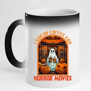 I Run On Coffee And Horror Movies Halloween Ghost Spooky Season 11oz Black Color Changing Mug