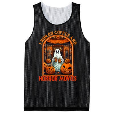 I Run On Coffee And Horror Movies Halloween Ghost Spooky Season Mesh Reversible Basketball Jersey Tank