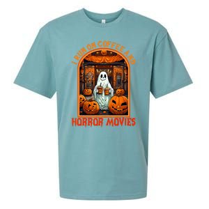 I Run On Coffee And Horror Movies Halloween Ghost Spooky Season Sueded Cloud Jersey T-Shirt