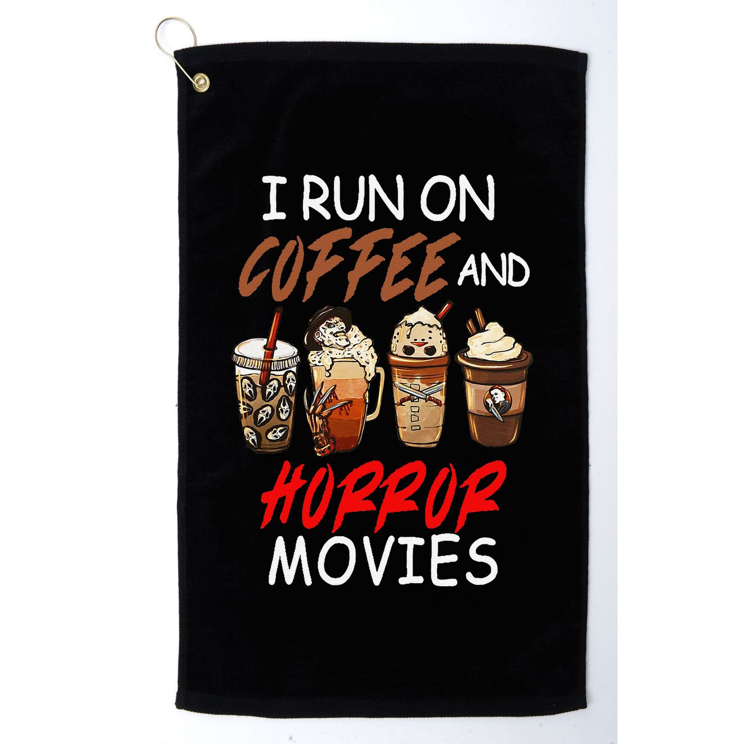 I Run On Coffee And Horror Movies Scary Blood Halloween Golf Towel