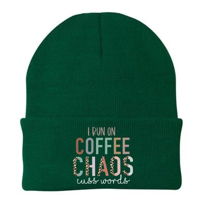 I Run on Coffee Chaos Cuss Words Funny Saying Knit Cap Winter Beanie