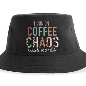 I Run on Coffee Chaos Cuss Words Funny Saying Sustainable Bucket Hat