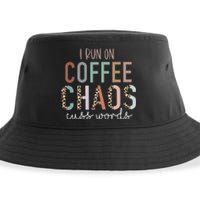 I Run on Coffee Chaos Cuss Words Funny Saying Sustainable Bucket Hat