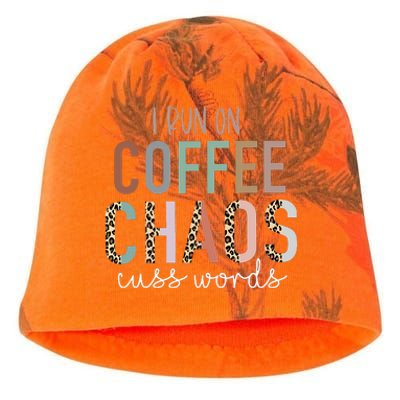 I Run on Coffee Chaos Cuss Words Funny Saying Kati - Camo Knit Beanie