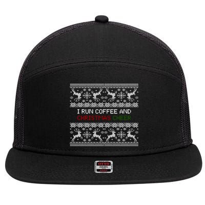 I Run On Coffee And Christmas Cheer 7 Panel Mesh Trucker Snapback Hat