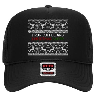 I Run On Coffee And Christmas Cheer High Crown Mesh Back Trucker Hat