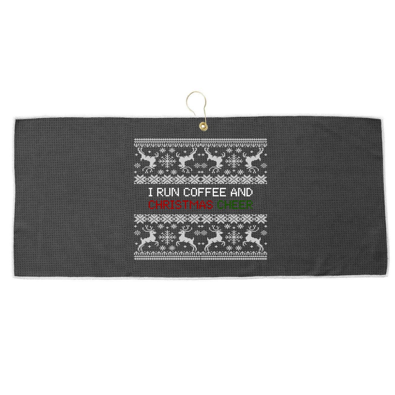 I Run On Coffee And Christmas Cheer Large Microfiber Waffle Golf Towel