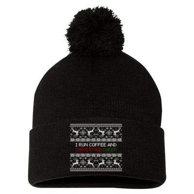 I Run On Coffee And Christmas Cheer Pom Pom 12in Knit Beanie