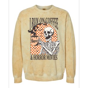 I Run On Coffee And Horror Movies Skeleton Halloween Colorblast Crewneck Sweatshirt