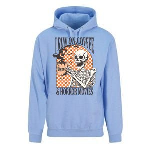 I Run On Coffee And Horror Movies Skeleton Halloween Unisex Surf Hoodie