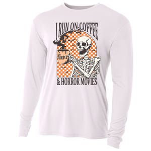 I Run On Coffee And Horror Movies Skeleton Halloween Cooling Performance Long Sleeve Crew