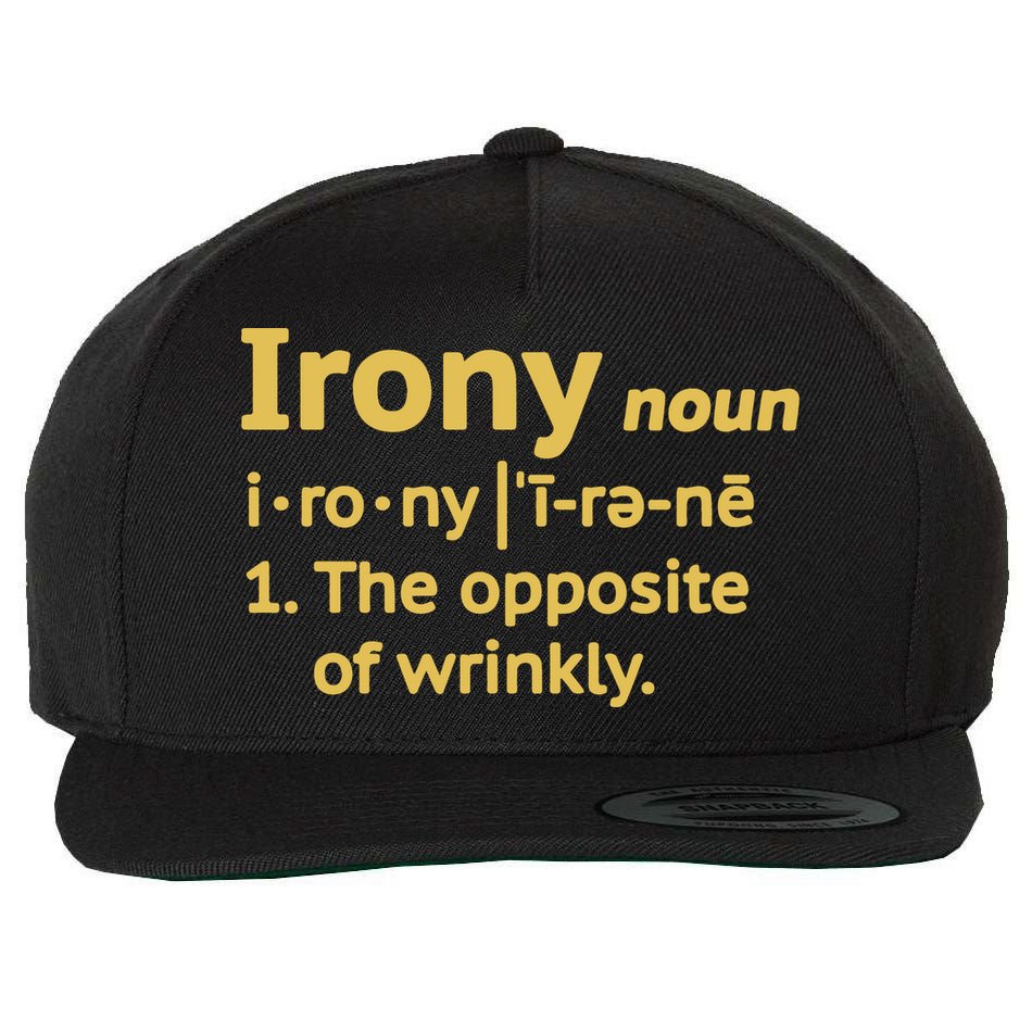 Irony Funny Definition Opposite Of Wrinkly  Wool Snapback Cap