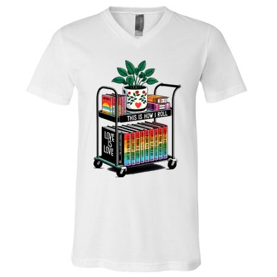 I Roll Pride Lgbtqia Library V-Neck T-Shirt