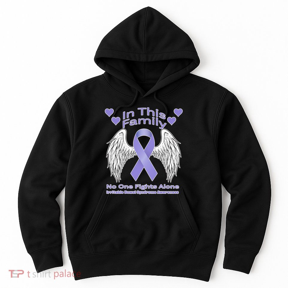 Irritable Bowel Syndrome Awareness Angle Wings No Fights Alone Hoodie