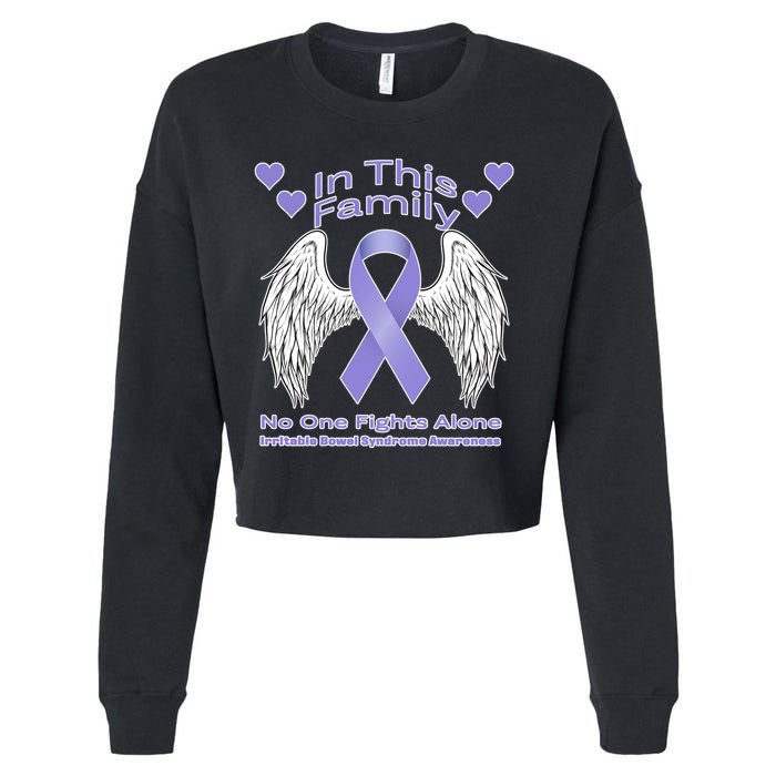 Irritable Bowel Syndrome Awareness Angle Wings No Fights Alone Cropped Pullover Crew