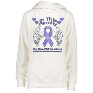 Irritable Bowel Syndrome Awareness Angle Wings No Fights Alone Womens Funnel Neck Pullover Hood