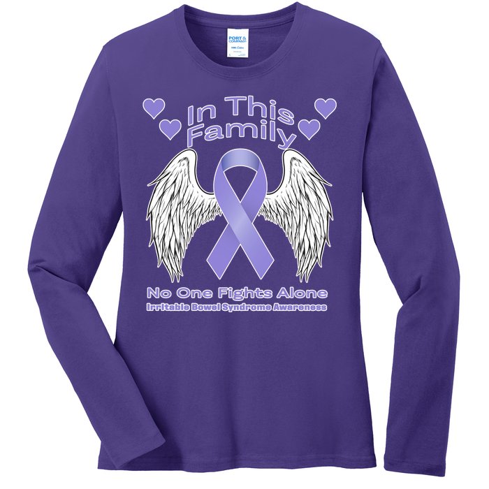 Irritable Bowel Syndrome Awareness Angle Wings No Fights Alone Ladies Long Sleeve Shirt