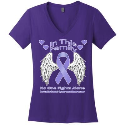 Irritable Bowel Syndrome Awareness Angle Wings No Fights Alone Women's V-Neck T-Shirt