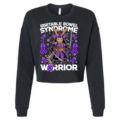Irritable Bowel Syndrome Warrior Samurai Cat Cropped Pullover Crew