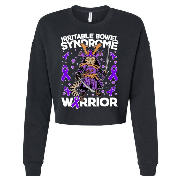 Irritable Bowel Syndrome Warrior Samurai Cat Cropped Pullover Crew