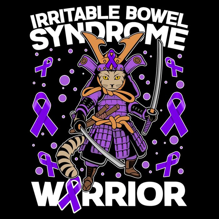 Irritable Bowel Syndrome Warrior Samurai Cat Cropped Pullover Crew