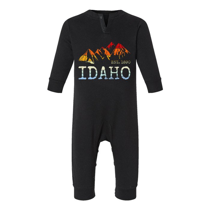 Idaho Retro Sunset Vintage Mountain Home Est 1890 Hiking Infant Fleece One Piece