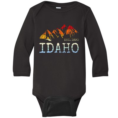 Idaho Retro Sunset Vintage Mountain Home Est 1890 Hiking Baby Long Sleeve Bodysuit