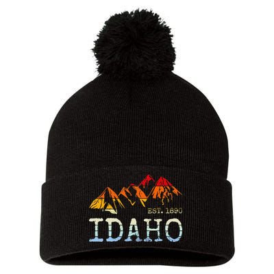 Idaho Retro Sunset Vintage Mountain Home Est 1890 Hiking Pom Pom 12in Knit Beanie