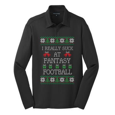 I Really Suck At Fantasy Football Funny Ugly Christmas Funny Gift Silk Touch Performance Long Sleeve Polo