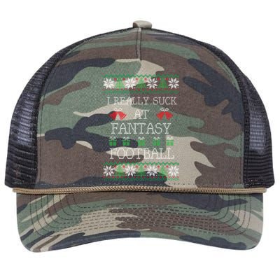 I Really Suck At Fantasy Football Funny Ugly Christmas Funny Gift Retro Rope Trucker Hat Cap