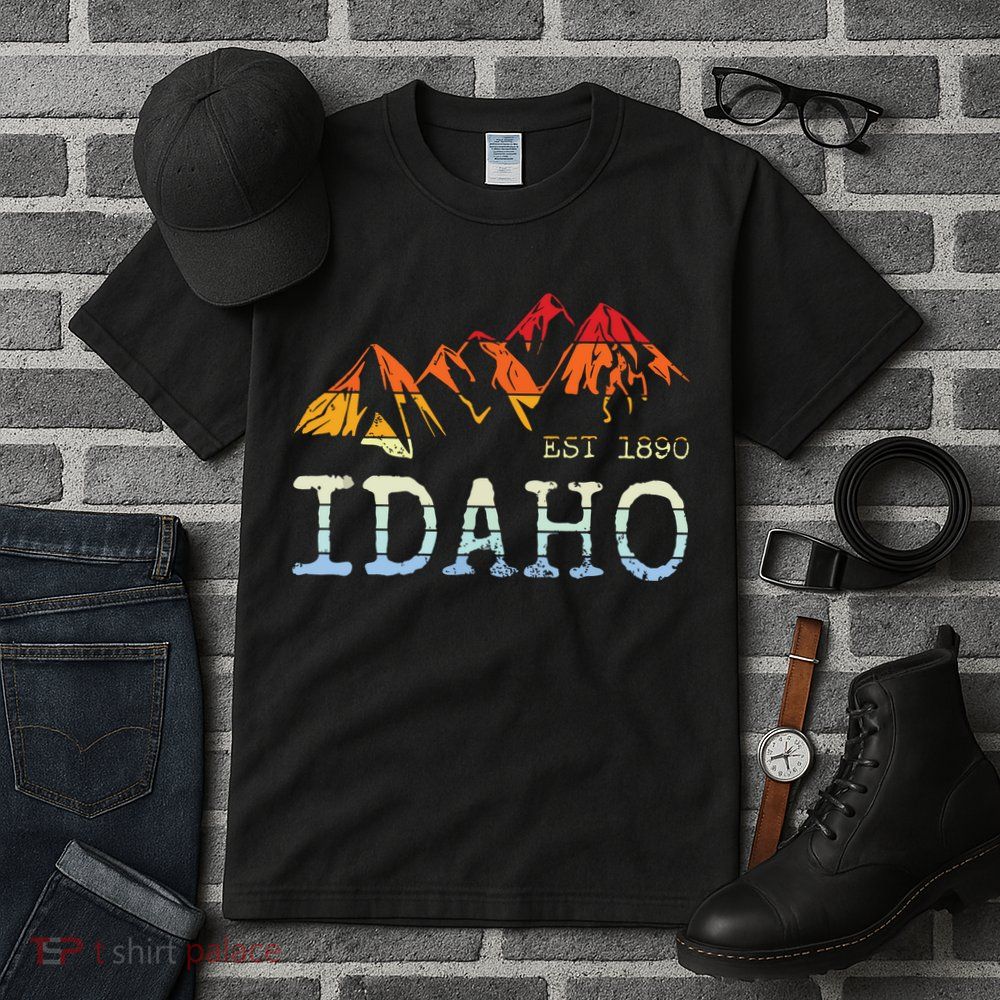 Idaho Retro Sunset Vintage Mountain Home Est 1890 Hiking Tall T-Shirt